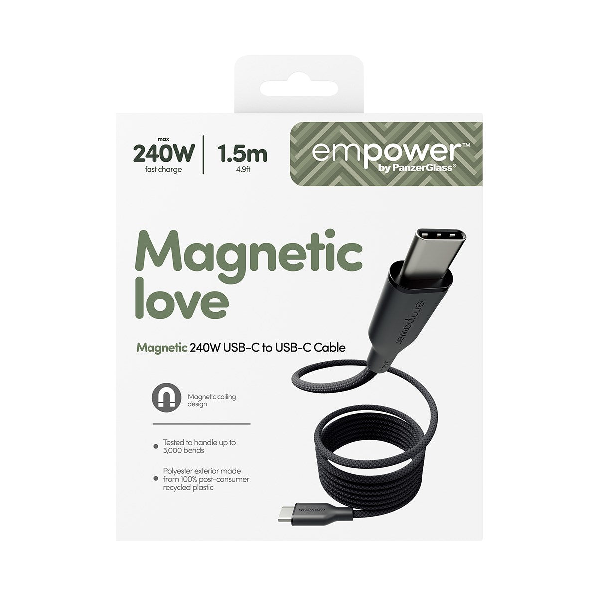 empower by PanzerGlass® Magnetic 240W USB-C to USB-C Kabel | USB 2.0 | 1.5M | Weltall Schwarz
